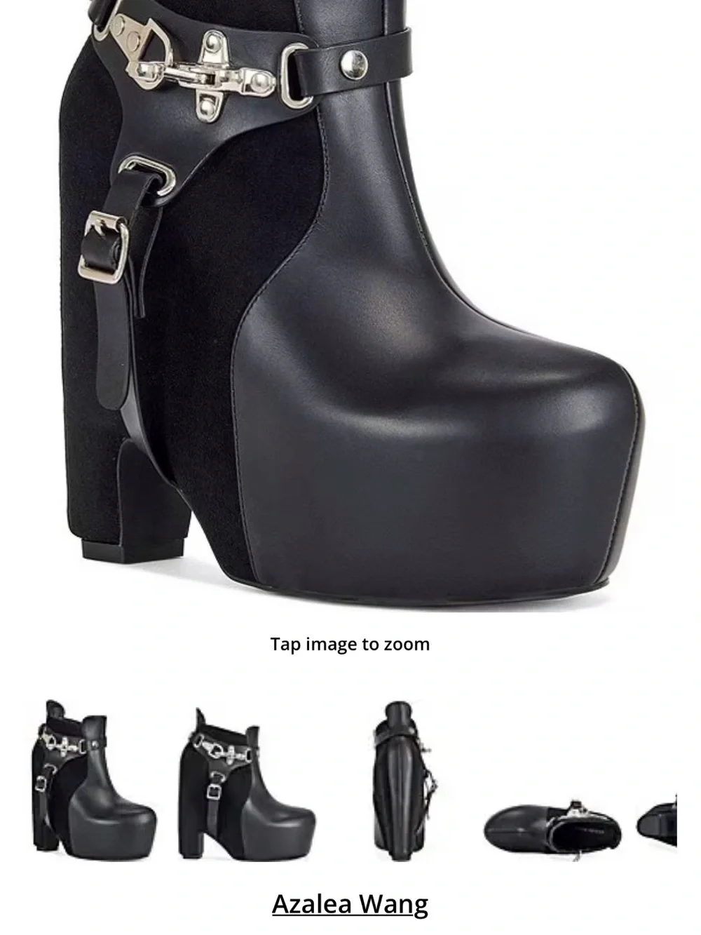 Azalea Wang Black Platform Ankle Boots with Buckle Hardware